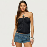 SC Solid Color Halterneck Ruched Tops GSBW-J26TP075