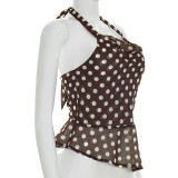 SC Polka Dots Print Halterneck Backless Tops GSBW-J26TP107
