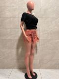 SC Rivet-Embellished Waist Chain Denim Short LA-6010
