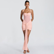 SC Mesh Halterneck Ruched Mini Dress GSZM-D26DS054