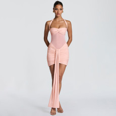 SC Mesh Halterneck Ruched Mini Dress GSZM-D26DS054
