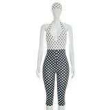 SC Polka Dot Print Halterneck Backless Seventh Jumpsuit MXBF-J26JP055