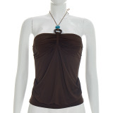 SC Solid Color Halterneck Ruched Tops GSBW-J26TP075