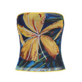SC Floral-print Color Blocked Mesh Tube Top GPKJ-MR48309