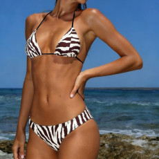 SC Zebra-Print Halterneck Sexy Bikini Set GPKJ-MR48263