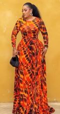 SC Long Sleeve Print O Neck Maxi Dress GJMF-97833