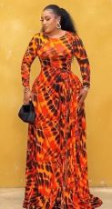 SC Long Sleeve Print O Neck Maxi Dress GJMF-97833