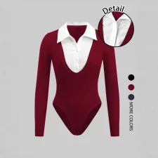 SC Color Block Lapel Bodysuit GSRX-SRX733