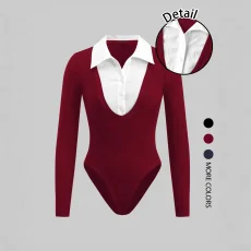 SC Color Block Lapel Bodysuit GSRX-SRX733