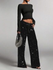 SC Casual sequined Drawstring Pants GXRF-QC160