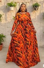 SC Long Sleeve Print O Neck Maxi Dress GJMF-97833