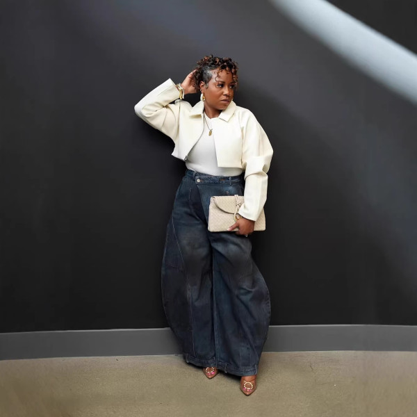 SC Plus Size Vintage Washed Wide Leg Jeans GYLN-9040