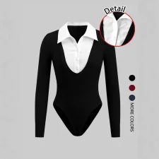 SC Color Block Lapel Bodysuit GSRX-SRX733