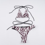 SC Zebra-Print Halterneck Sexy Bikini Set GPKJ-MR48263