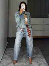SC Plus Size Tie Print Straight Jeans GYLN-2364