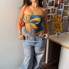 SC Floral-print Color Blocked Mesh Tube Top GPKJ-MR48309