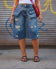 SC Plus Size Fashion Holes Straight Fifth Jeans GYLN-8797