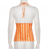 SC Stripe Contrast Color Lace Patchwork Tops GPKJ-MR48130