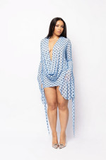 SC Polka Dot Print Deep V Neck Mini Dress QXLB-10165