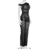 SC Solid See Through Lace Two Piece Pants Set GDSF-J26ST060