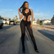 SC See Through Hollow Out Deep V Neck Jumpsuit GDSF-J26JP067