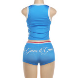 SC Letter Print Sleeveless Sport Two Piece Shorts Set XEF-K6S01045A