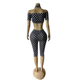 SC Polka Dot Print Tube Top Fifth Pants Suit MEM-88692