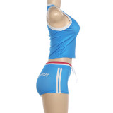 SC Letter Print Sleeveless Sport Two Piece Shorts Set XEF-K6S01045A