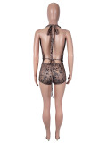 SC Leopard Print Halterneck Two Piece Shorts Set  SHD-9964