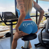 SC Letter Print Sleeveless Sport Two Piece Shorts Set XEF-K6S01045A