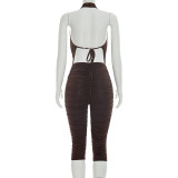 SC Backless Ruched Mesh Tops Seventh Pants Suit GDSF-C26ST071