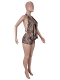 SC Leopard Print Halterneck Two Piece Shorts Set  SHD-9964