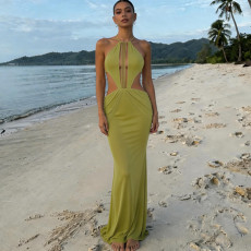 SC Halterneck Backless Mesh Maxi Dress XEF-K6D02631A