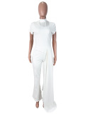 SC Solid Color Short Sleeve Two Piece Pants Set SHD-9962
