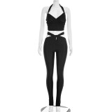 SC Halterneck Hollow Out Two Piece Pants Set GDSF-J26ST054