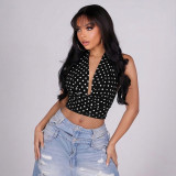 SC Deep V Neck Polka Dot Print Tops GDSF-J26TP092