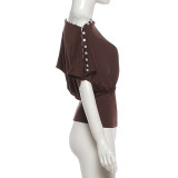 SC Button Off Shoulder Fitted Top XEF-K25L89997
