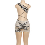 SC Tiger Print Sexy Backless Ruched Mini Dress DLSF-K6D02571A