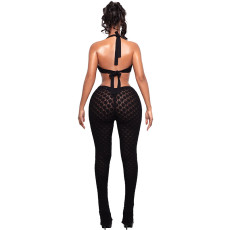 SC See Through Hollow Out Deep V Neck Jumpsuit GDSF-J26JP067