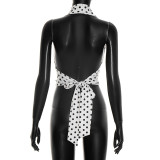 SC Deep V Neck Polka Dot Print Tops GDSF-J26TP092