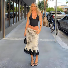 SC Lace Patchwork Polka Dot Print Long Skirt DLSF-K6J03778A