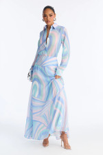 SC Long Sleeve Print Lapel Maxi Dress XHXF-486