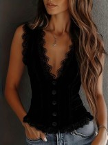 SC V Neck Sleeveless Tops GXBQ-772