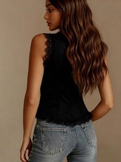 SC V Neck Sleeveless Tops GXBQ-772