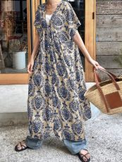 SC Print Short Sleeve Big Swing Maxi Dress GSRX-832