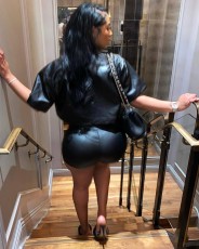 SC PU Leather Tight Short Sleeve Two PIece Shorts Set GXBQ-1545