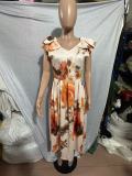 SC Plus Size Ruffles Sleeve Print Maxi Dress GQLK-KG6322