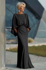 SC Long Sleeve Solid Color Pleated Maxi Dress GQLK-KG6321