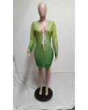 SC Deep V Neck See Through Midi Dress QXTF-85011