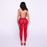 SC Lace Hollow Out Ruched Backless Jumpsuit MXBF-J26JP039